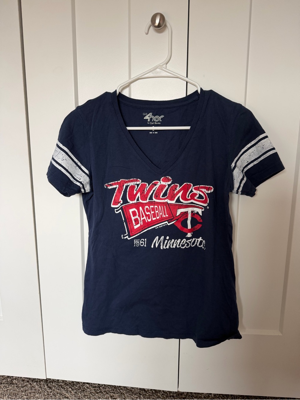 Women's Navy Minnesota Twins V-Neck Baseball Tee